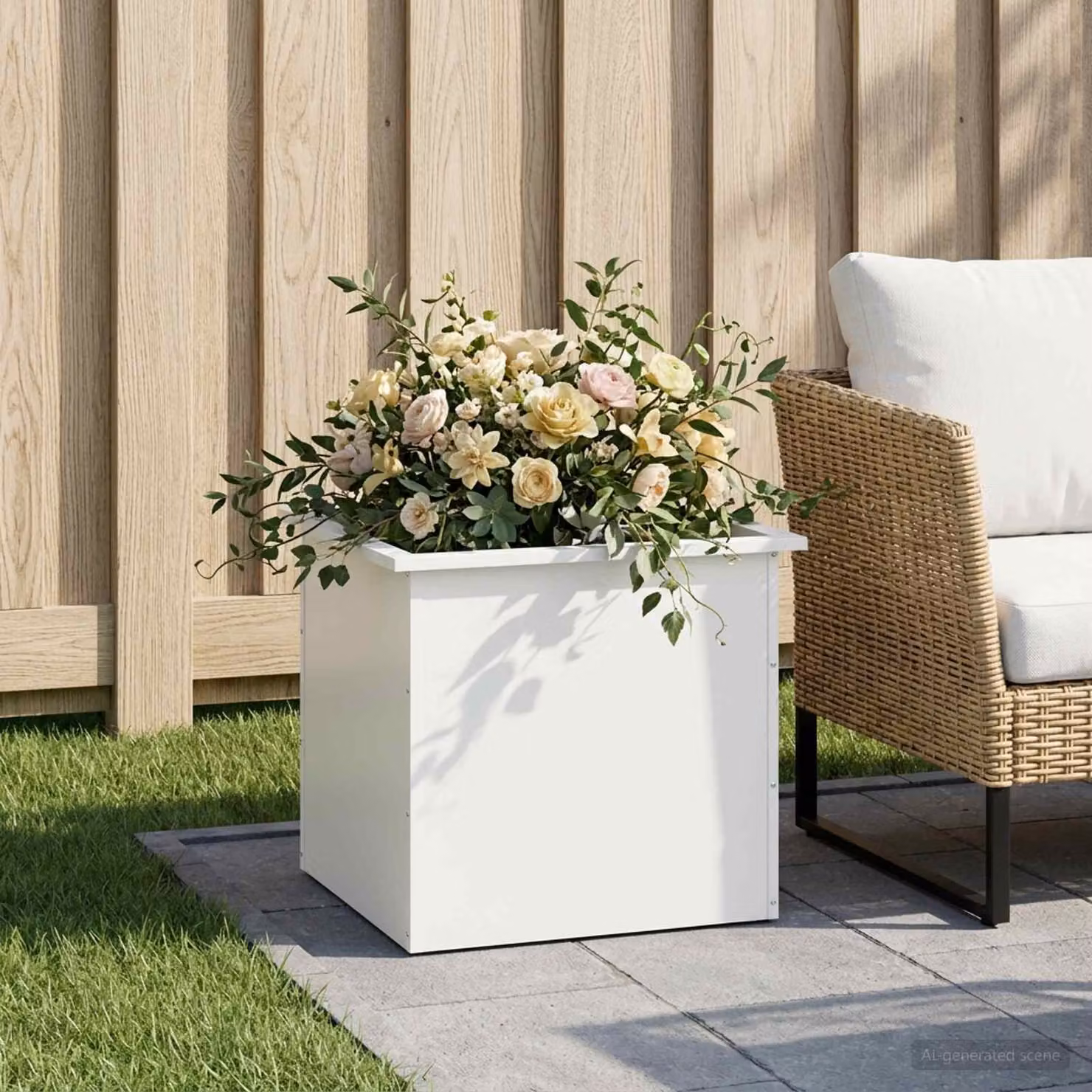 Fioriera da giardino con LED vidaXL in acciaio bianco L: 50 cm, P: 60 cm, H: 48 cm
