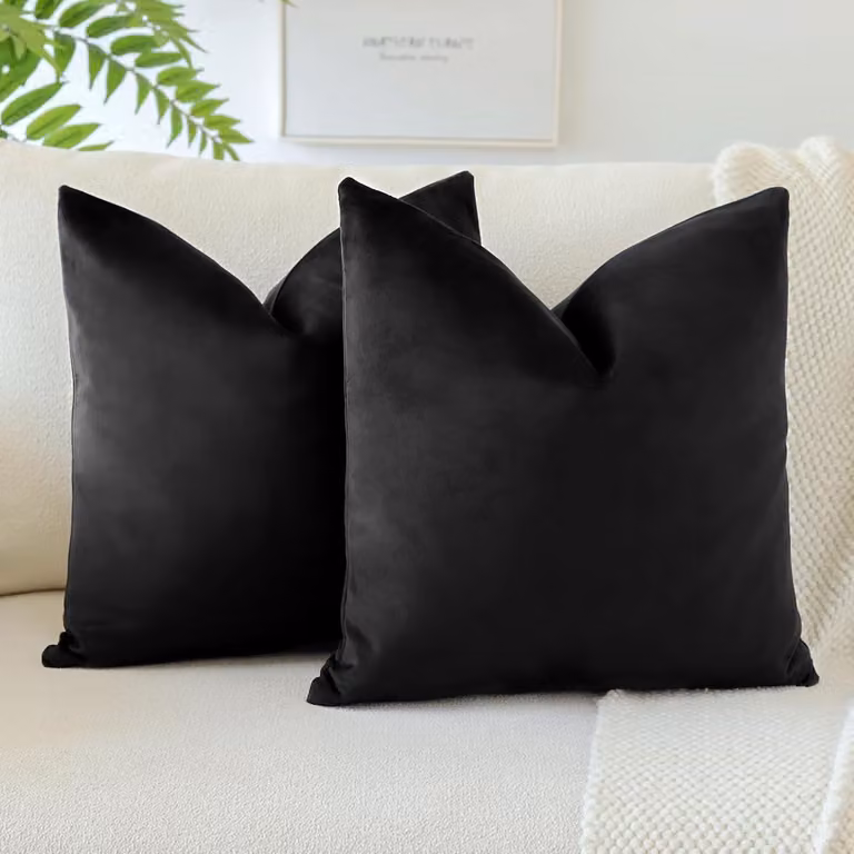 Custodia per cuscino in velluto, cuscino per divano, cuscino decorativo, federe per divano, soggiorno, camera da letto, set di 2, 50 x 50 cm, nero