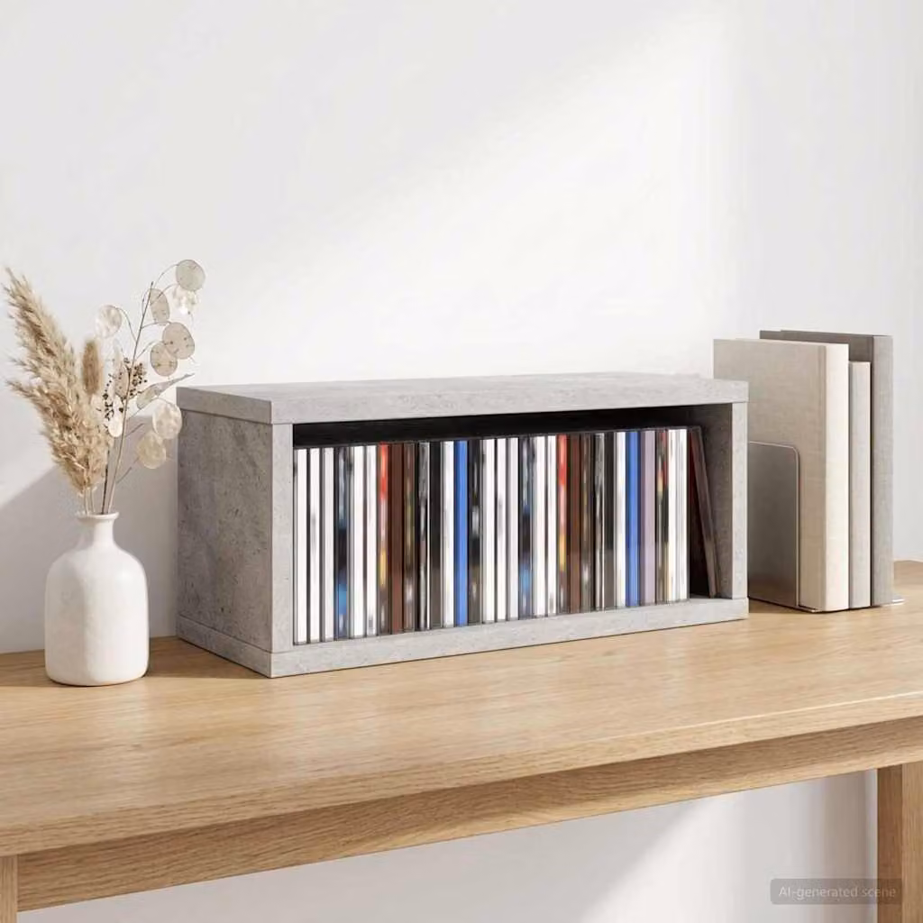 vidaXL Rack per Stoccaggio CD Grigio Cemento L 40 x P 17 x H 17 cm