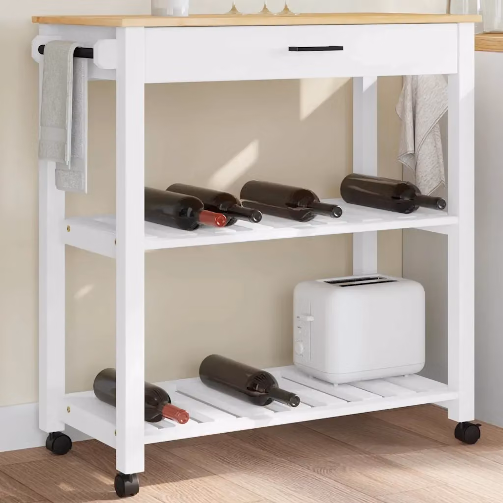 Carrello da Cucina MONZA in Legno Massello di Pino Bianco e Oro con Ruote L/P/H: 84 x 40 x 88,5 cm – 2