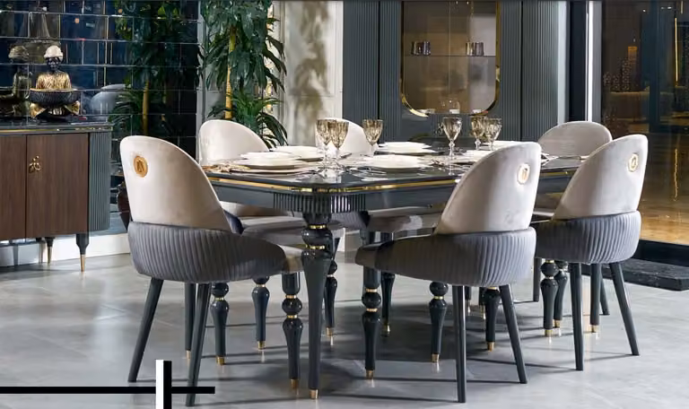 Sala da pranzo Gruppo da pranzo Tavoli da tavolo in legno 7pcs Set completo Tavolo da pranzo 6x Sedie