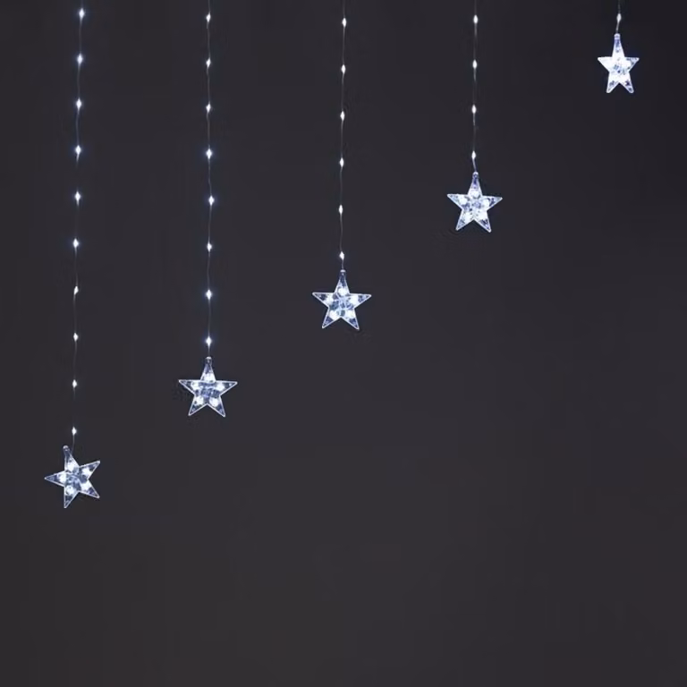 Illuminazione natalizia ACA, tenda a stelle con 222 LED, trasparente, alimentatore incluso, espandibile fino a un massimo di 3 set da 3 x 1,2 m ciascuno, 8 programmi, grado di protezione IP20, cavo di alimentazione da 3 m, X042222210