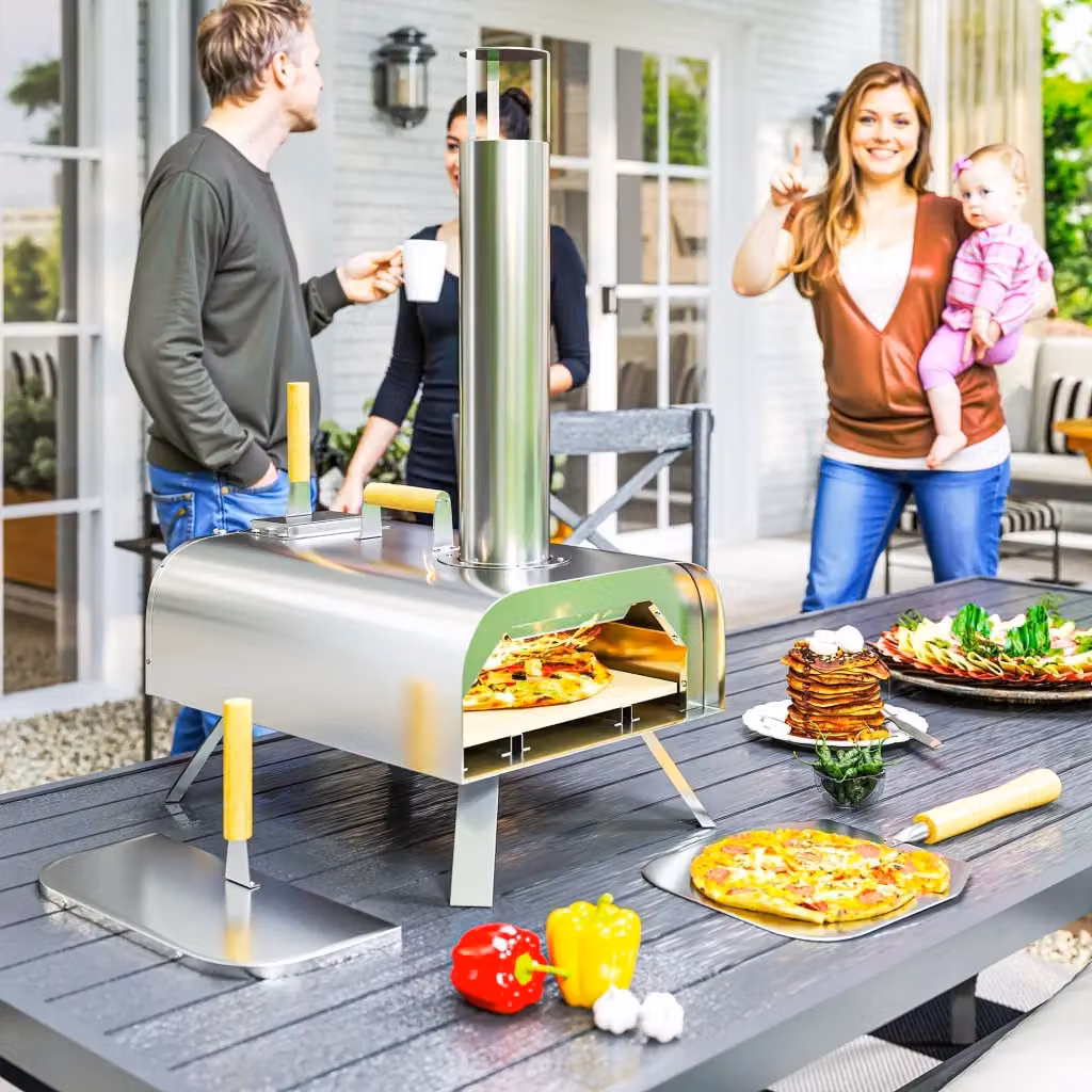 EasyComfort Forno per Pizza a Pellet in Acciaio Inox Argento con Pietra Refrattaria e Pala, L: 79 cm, P: 36 cm, H: 75 cm – 2