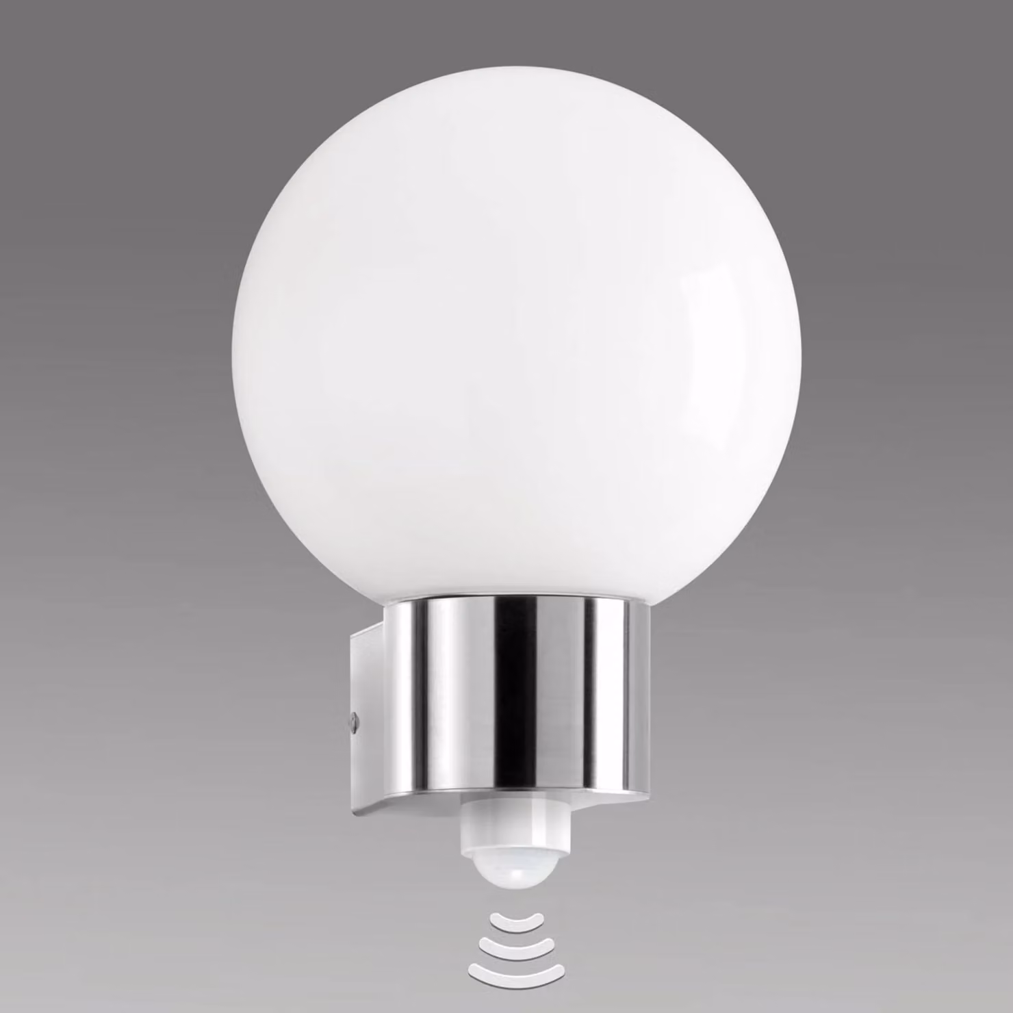 CMD Applique da esterno Kekoa, vetro, acciaio inox, sensore, Ø 23 cm Kekoa, Cromo / Argento, Acciaio Inox, Moderno