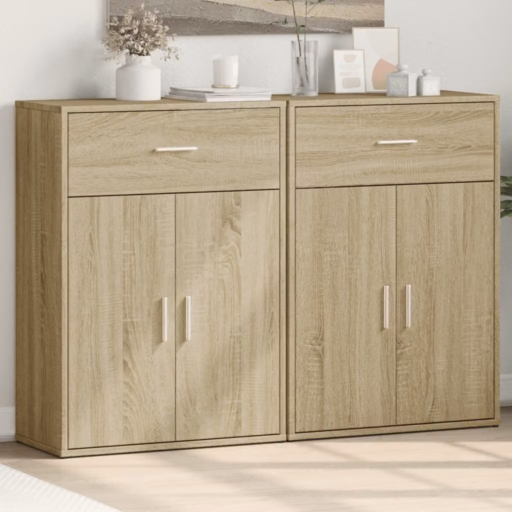 Set di 2 credenze vidaXL in legno multistrato e MDF, colore rovere, L 60 cm x P 30 cm x H 84 cm