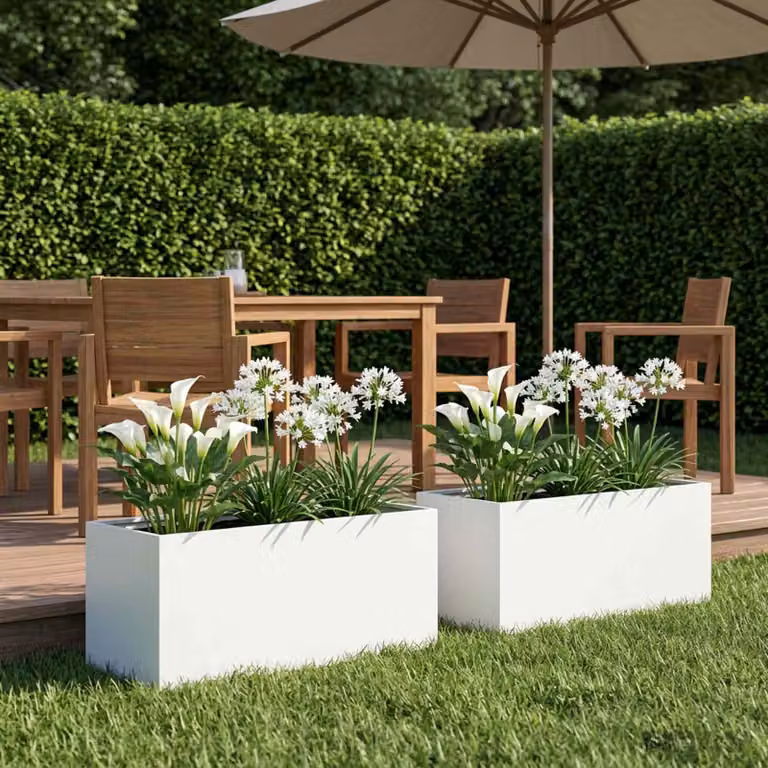 Set di 2 vasi da giardino vidaXL in metallo bianchi, H: 80 cm, L: 40 cm, P: 40 cm