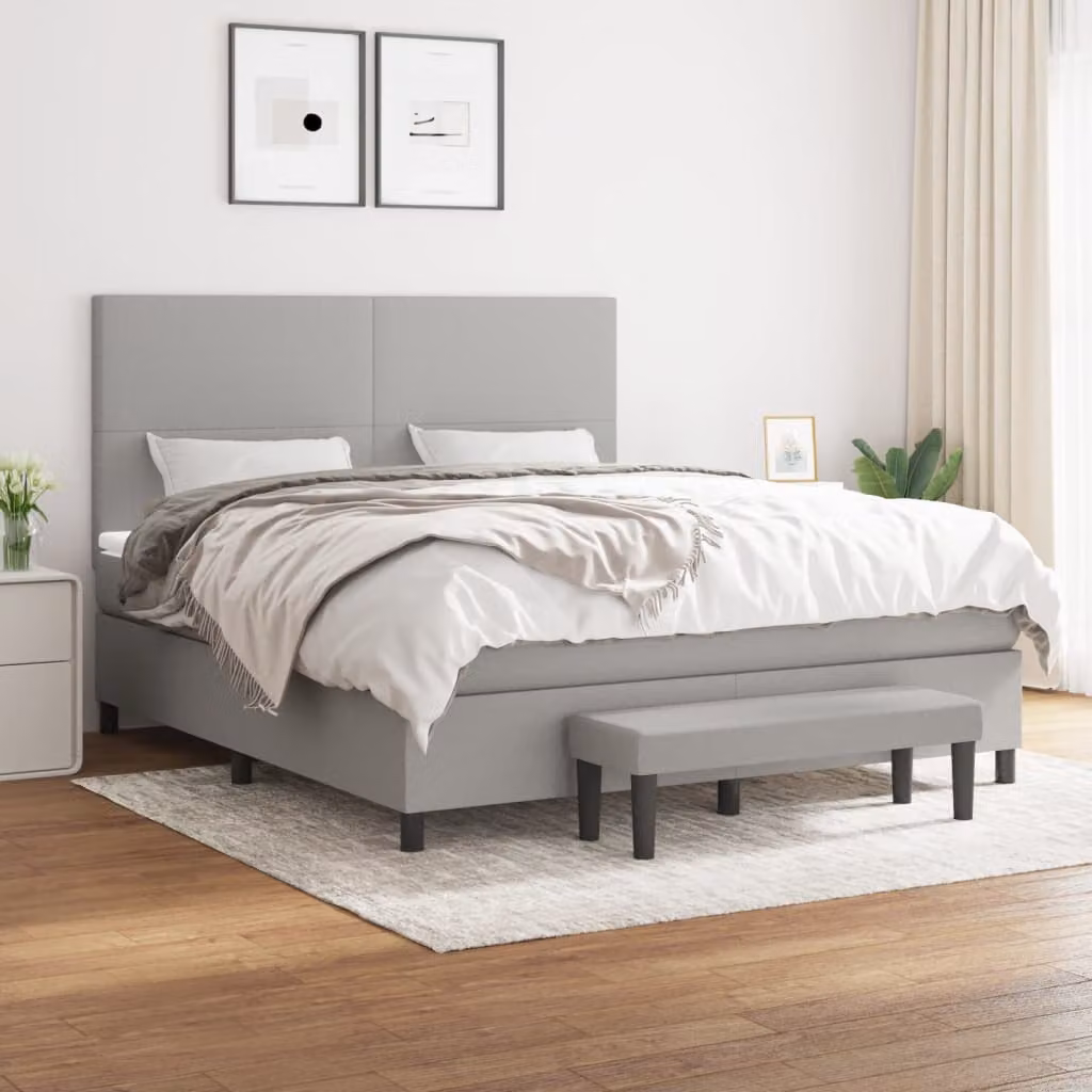 vidaXL Giroletto a Molle Ibrido con Materasso in Tessuto Grigio e Bianco L/P/H: 160 x 200 cm – 1