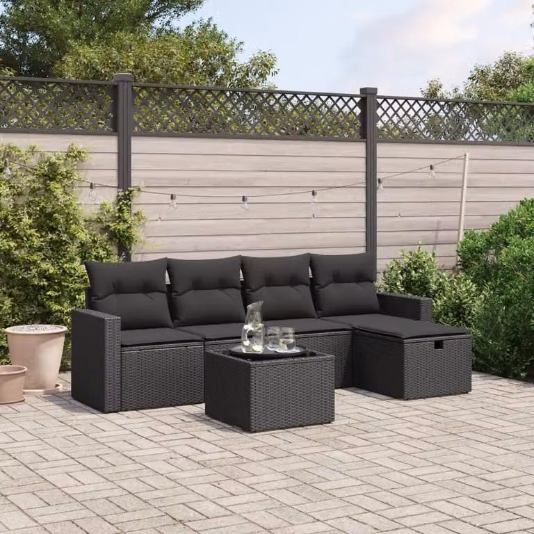 Maison Exclusive - Set da giardino 6 pezzi con cuscini in polyrattan nero