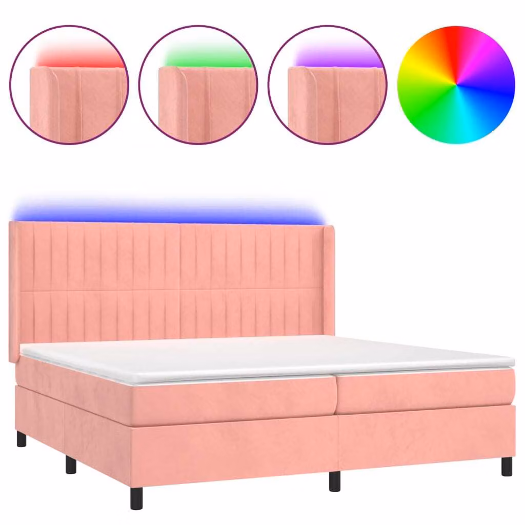 Letto a Molle con Materasso e LED Rosa 200x200 cm in Velluto