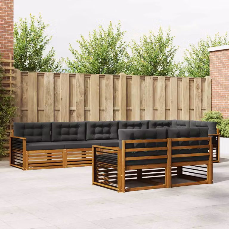 Set di divani da esterno vidaXL a forma di L in legno di acacia con cuscini, colore marrone e antracite