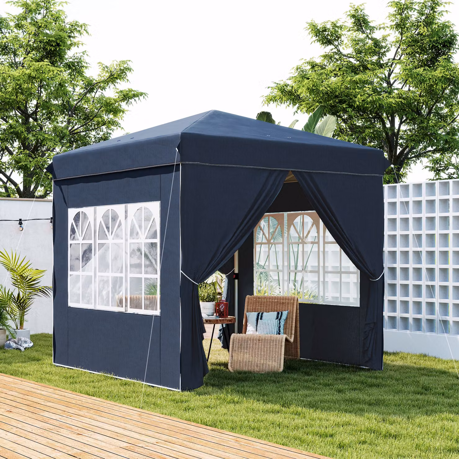 Gazebo pop-up Outsunny con pareti laterali e borsa, tenda da giardino regolabile in altezza con protezione UPF50+, Blu scuro, 2,5 x 2,5 m – 2