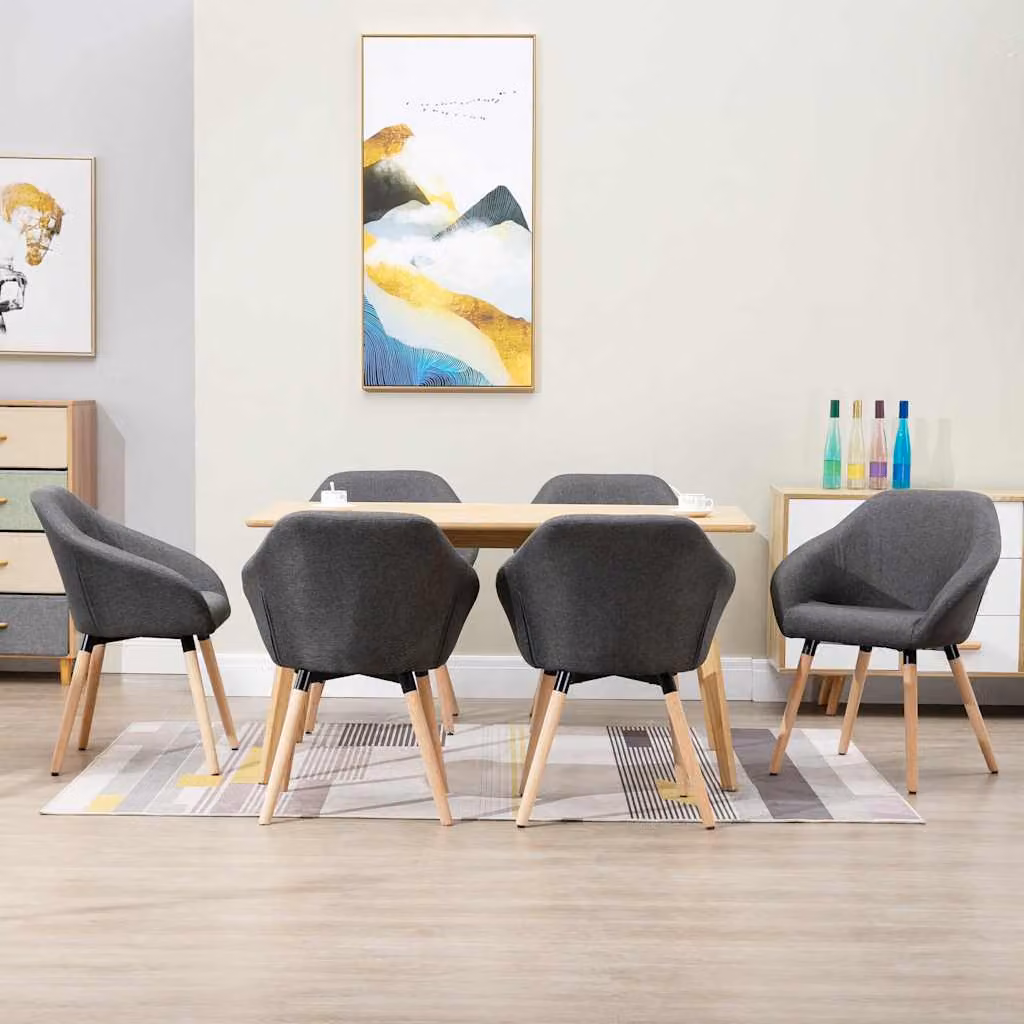 Set di 6 sedie da pranzo vidaXL in tessuto grigio scuro con struttura in legno e metallo per soggiorno e cucina