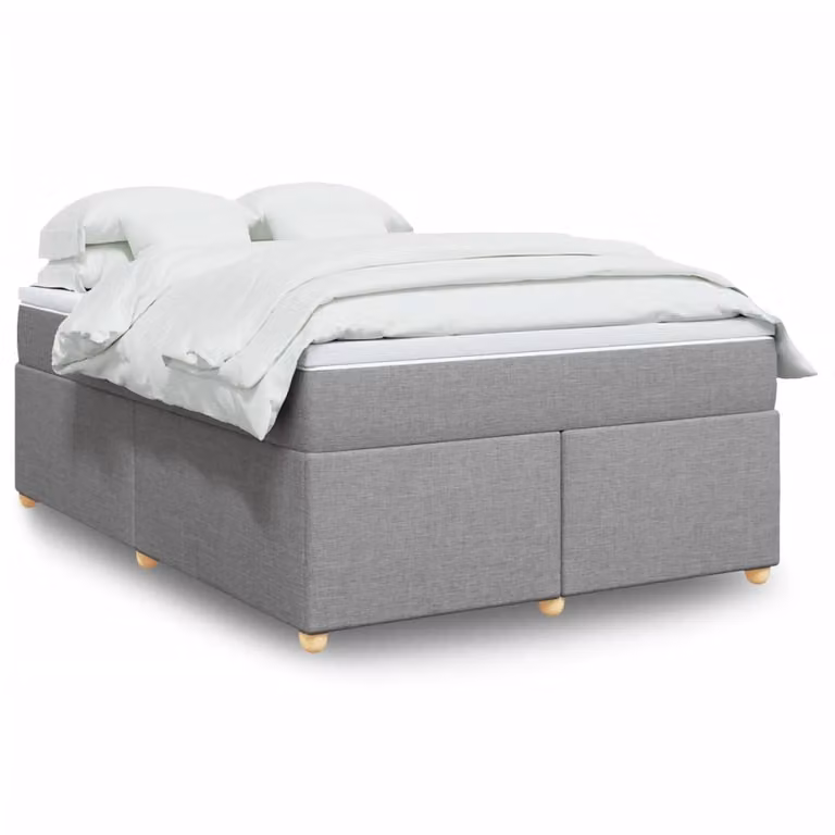 vidaXL Giroletto a Molle con Materasso Ibrido in Tessuto Grigio e Bianco L/P/H: 140 x 200 cm