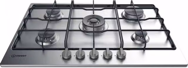 Indesit thp 752 w/ix/i piano cottura 75cm a gas, colore inox, 5 fuochi, comandi frontali