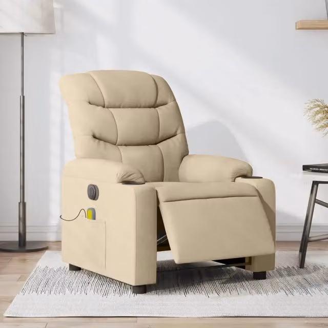 Poltrona Reclinabile Massaggiante Elettrica vidaXL in Tessuto Beige con Braccioli