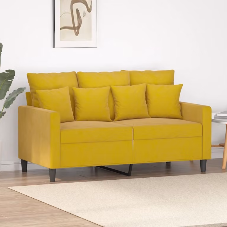 Divano a due posti, colore giallo, in velluto, dimensioni 120 cm