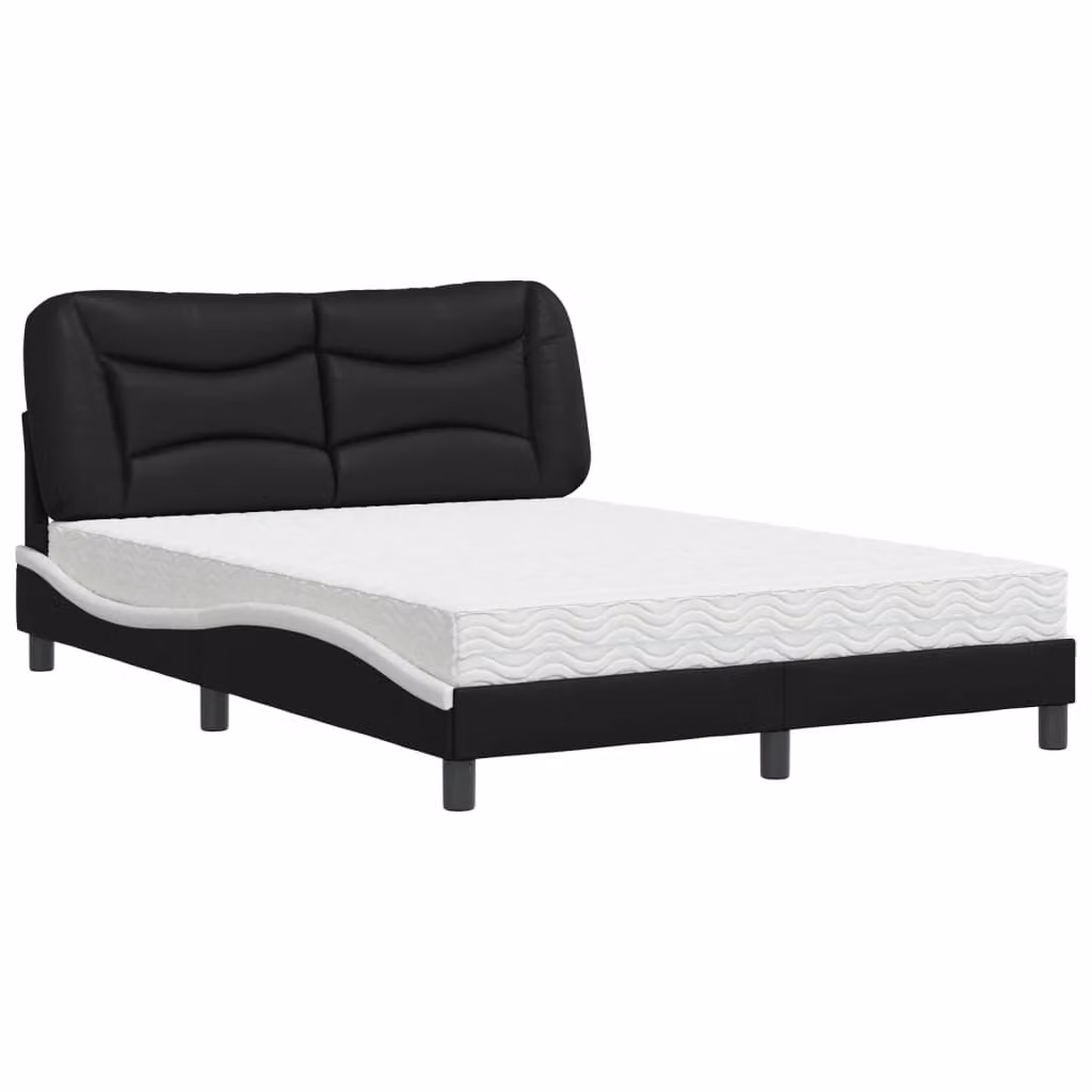 Letto con Materasso Hvar Nero e Bianco 140x190 cm in Pelle finta