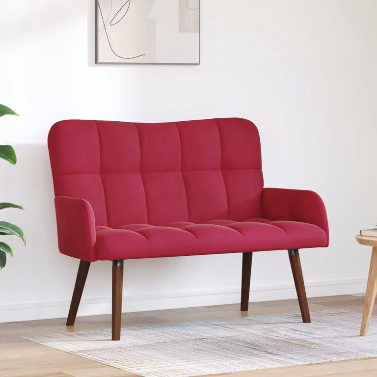 vidaXL Divano a 2 Posti in Velluto Rosso Vino, Design Moderno e Lineare, L: 115 cm, P: 61 cm, H: 87 cm