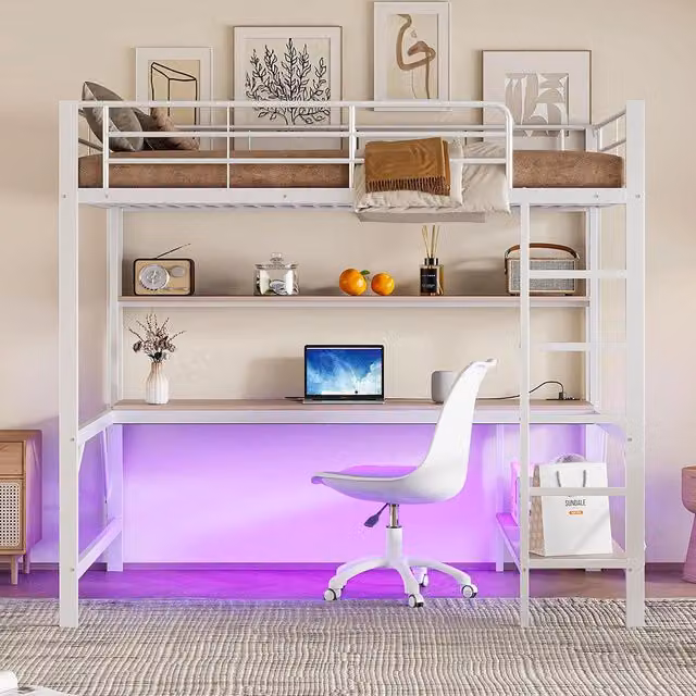 Letto mezzanino 140x200cm - Xylo - bianco, USB, luce controllabile