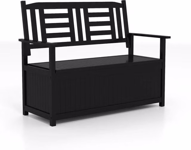 Panca contenitore per patio divanetto in legno con schienale e braccioli, Panca contenitore per patio 185 L Nero