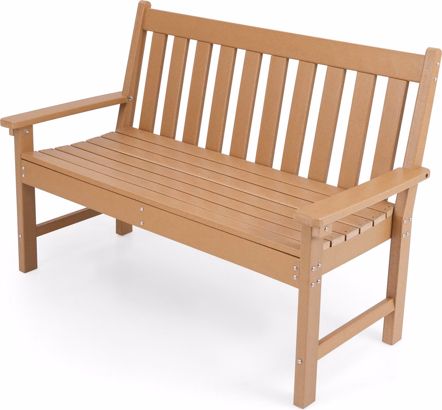 Panchina da giardino per 2 persone, panchina da parco in plastica con schienale alto, panchina da esterno, resistente alle intemperie, per giardino e terrazza, 132 x 65 x 91 cm (colore naturale)