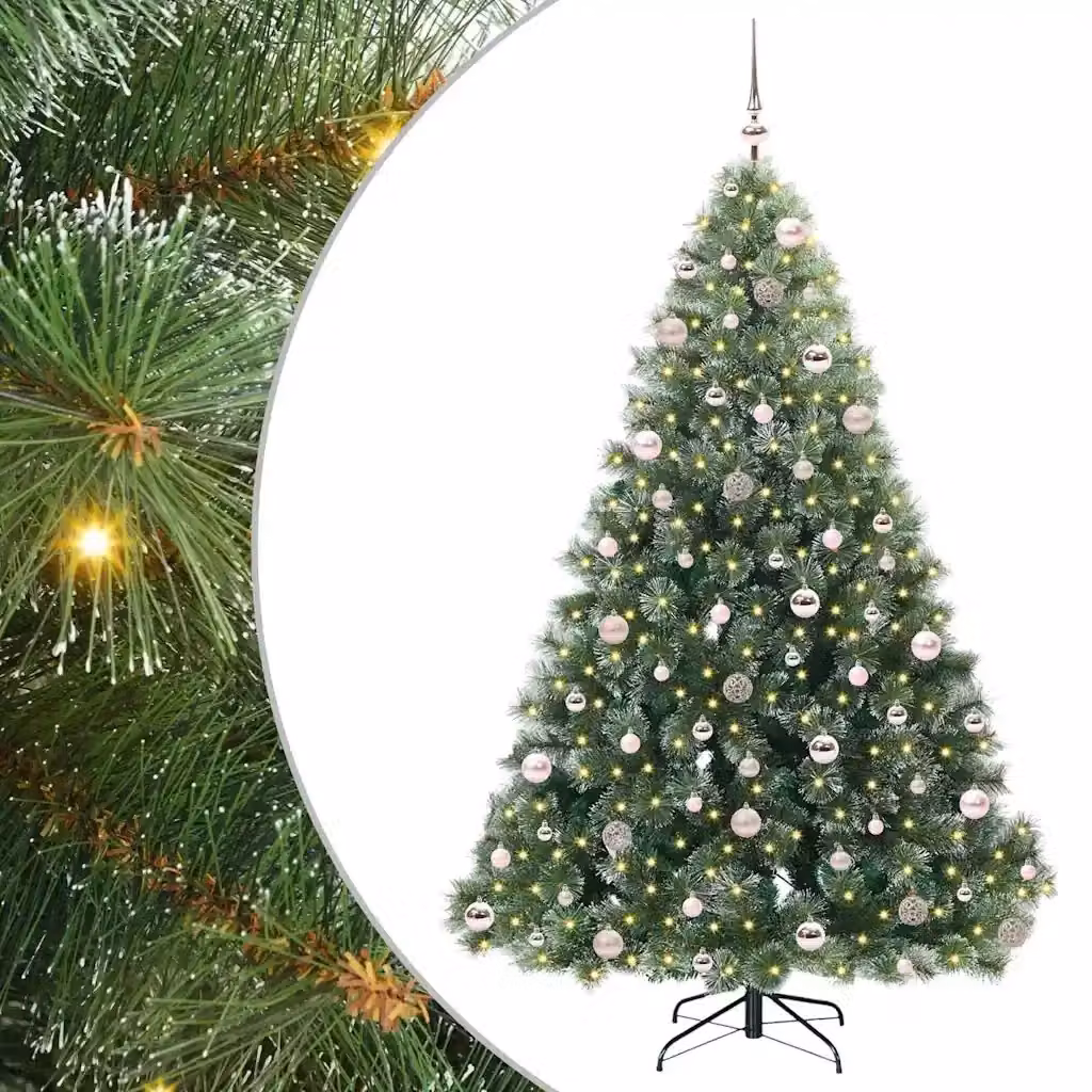 Albero di Natale artificiale moderno vidaXL verde con 300 LED luce bianca calda in PE e PVC, Altezza: 210 cm – 2
