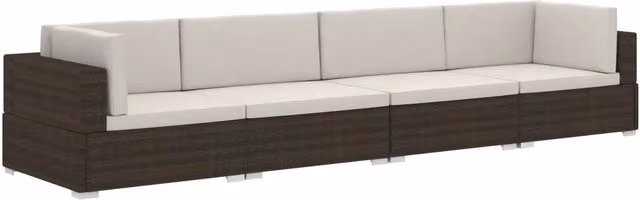 Set Divani da Giardino 4 pz | Set Salotto da Giardino con Cuscini in Polyrattan Marrone
