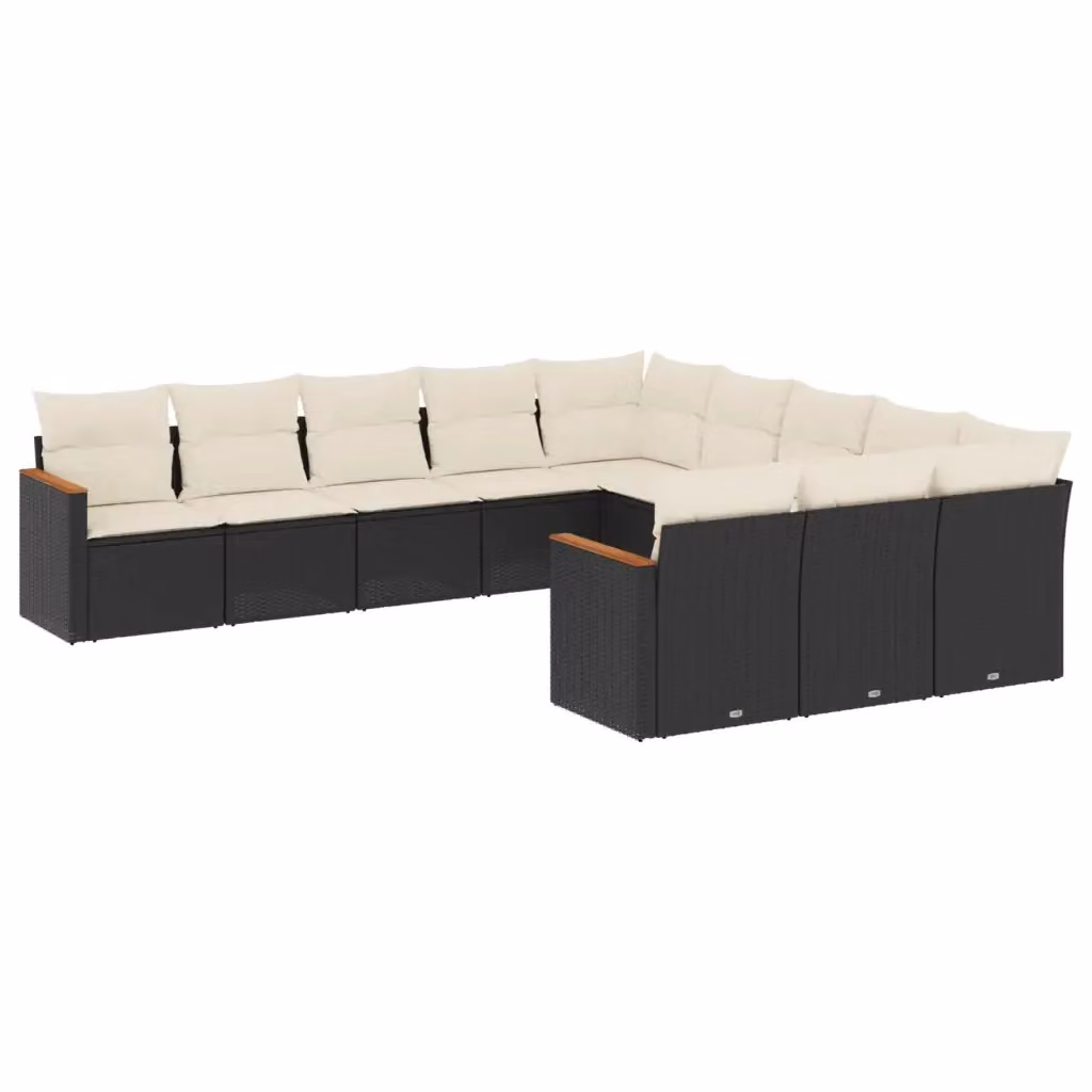 Set di Divani da Giardino a Forma di U con Cuscini vidaXL, Polyrattan e Metallo, Nero e Bianco – 2