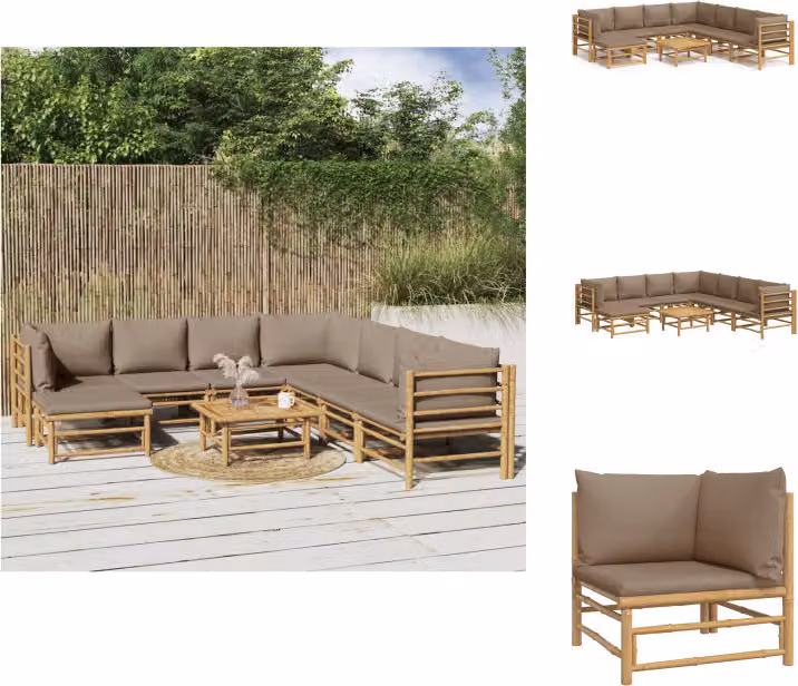vidaXL Set da 9 pezzi con cuscini in bambù taupe - Set di mobili da giardino