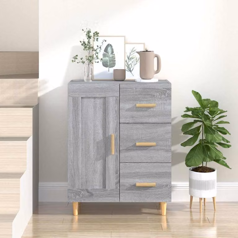 Credenza vidaXL in legno multistrato e MDF, colore Grigio Sonoma, L: 69,5 cm, P: 34 cm, H: 90 cm