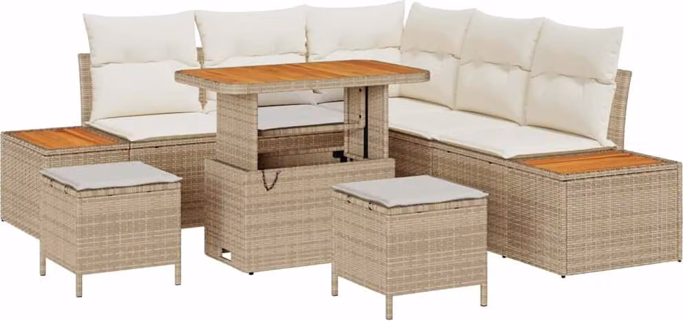 Set Divano da Giardino 8 pcs Beige polyrattan