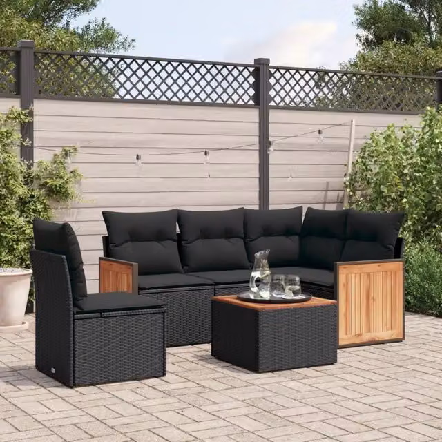 Set Divano da Giardino 6 pz con Cuscini Nero in Polyrattan 3227658