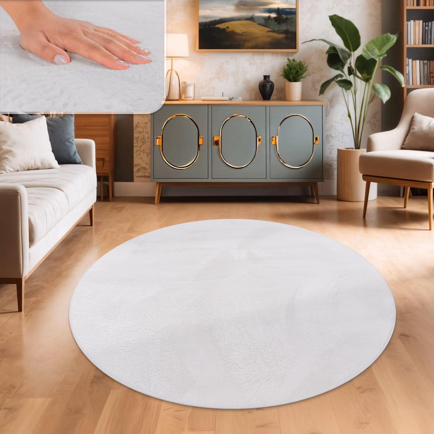 Tappeto rotondo Solina bianco lavabile e antiscivolo Diametro: 200 cm – 2
