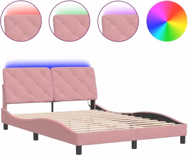 Letto matrimoniale | Letto per adulti | Giroletto con LED senza Materasso Rosa 140x190 cm in Velluto