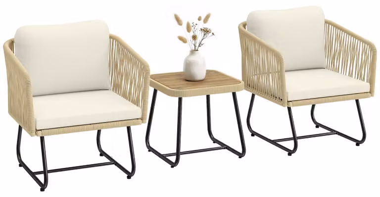 Set da giardino Outsunny in rattan, 3 pezzi, , composto da 2 poltrone e un tavolo in legno