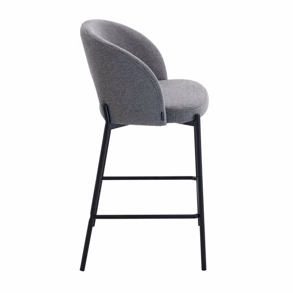 Sgabello imbottito Clotilde LÚZETE grigio con struttura in metallo nero, H 95 x L 54 x P 50 cm – 2