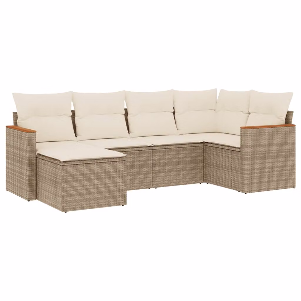 Set Divano da Giardino 6 pz con Cuscini Beige in Polyrattan