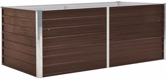Vaso da giardino - 160 x 80 x 45 cm - Acciaio zincato - Marrone - Aiuola rialzata con bordo di sicurezza e supporto interno - Aiuola resistente alle intemperie
