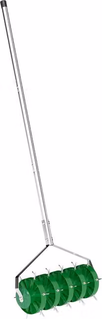 Rullo aeratore manuale per prato Outsunny con punte e manico smontabile in tre pezzi, Verde – 1