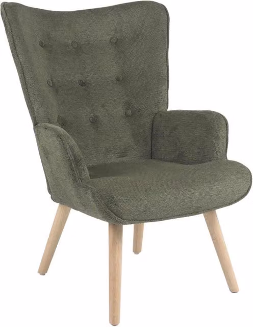 Poltrona Rijeka In Tessuto Verde Gambe Legno Naturale Dimensione 75x68x96cm