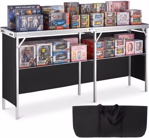 Bancone fieristico portatile VEVOR pieghevole con ripiano e borsa per il trasporto, Nero, L: 198 cm, P: 38,5 cm, H: 88 cm