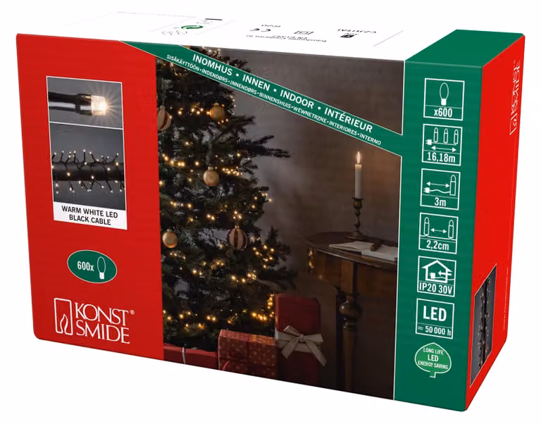 Catena luminosa a micro LED, 600 LED bianco caldo, 6W, colore nero