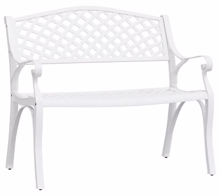 Panca da giardino romantica ed elegante - Larghezza 102 cm - Realizzata in alluminio e ghisa - Colore bianco