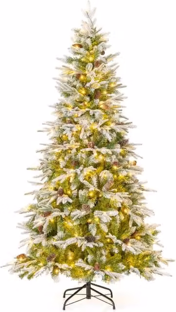 Albero di Natale artificiale pre-luminoso Design Mania, effetto innevato, colore verde e bianco, Altezza: 190 cm – 1