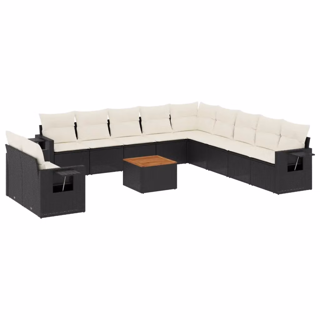 vidaXL Set Divani da Giardino a L con Cuscini Nero in Polyrattan e Telaio in Legno di Acacia – 2