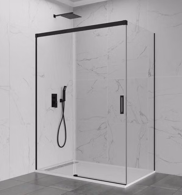 Box doccia angolare BASI BASIC rettangolare con vetro trasparente e profili nero opaco L: 110 cm, P: 80 cm