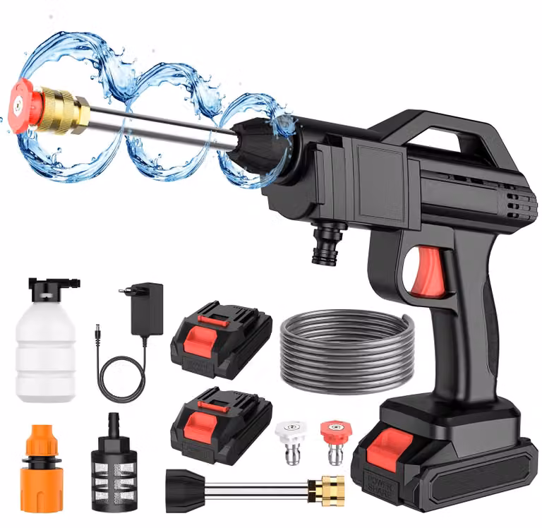 Idropulitrice ad alta pressione, modello 3, senza fili, 50 bar, con 2 batterie. Ideale per auto, finestre e mobili