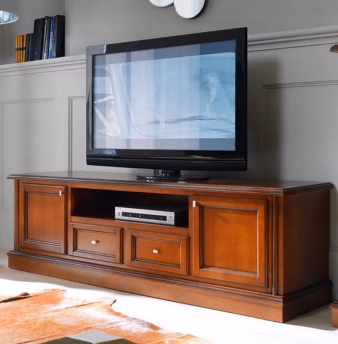 Casa Padrino cassettiera TV Biedermeier lusso 200 x 50 x H 61 cm - credenza mobile TV colori legno marrone mobili