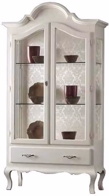 Vetrina cappello gendarme in legno con 2 ante in vetro stile shabby chic bianco opaco Mobili 2G L/P/H: 104 x 45 x 196 cm – 3