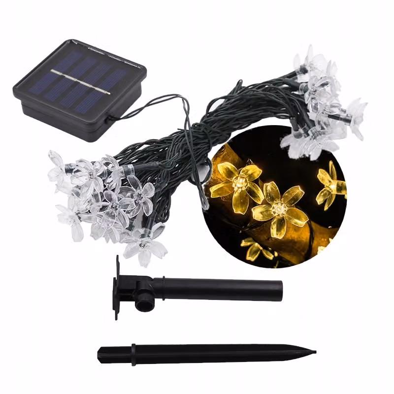 SOLAR Luci Giardino COMPONENTE 5m 20 LED Fiori Bianco Caldo Decorativo